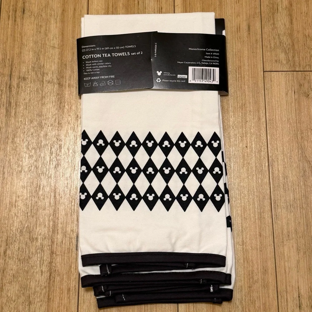 Disney Home Mickey Mouse Monochrome Cotton Tea Towels Set of 2